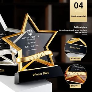 Trofeo a Stella a Cinque Punte in Metallo e Cristallo Personalizzabile Gratuito per il Personale Eccezionale della Riunione Annuale, Campione Creativo - Product Image 1