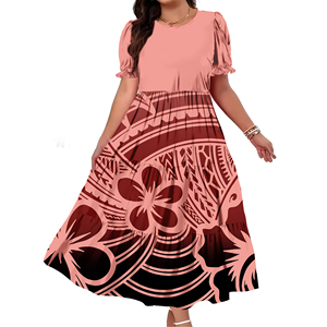 Nuova fabbrica all'ingrosso Custom Pacific Island Art Design vestito da <span class=keywords><strong>donna</strong></span> estate abito lungo taglie forti manica a sbuffo con maniche a balze abito a strati - Product Image 2