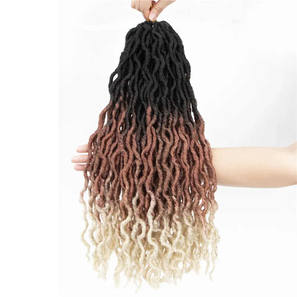 Gypsy Locs Crochet Hair Goddess Faux Locs Ombre Curly Wavy Locs 18 inches Braiding Hair Extensions Dreadlocks for Women