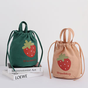 Fiambrera de lona de mano para colegiala, bolsa Bento, bonita bolsa de cubo con cordón, bolsa de lona para almacenamiento de aperitivos - Product Image 2