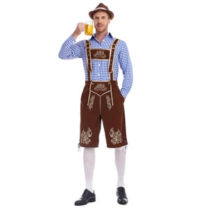 Tenue d'Oktoberfest de Munich pour <span class=keywords><strong>homme</strong></span> - Ensemble chemise à carreaux et short à bretelles - Costume de fête/spectacle - Product Image 3