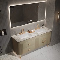 Grosir Gaya Amerika Furnitur Kamar Mandi Kayu Solid Putih dengan Jam Cermin Kabinet Rias Kamar Mandi Kabinet Kamar Mandi Modern