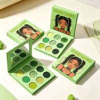 Palette de fards à paupières verts à haute pigmentation, 9 couleurs, marque privée, fini mat, scintillant, pailleté, maquillage waterproof