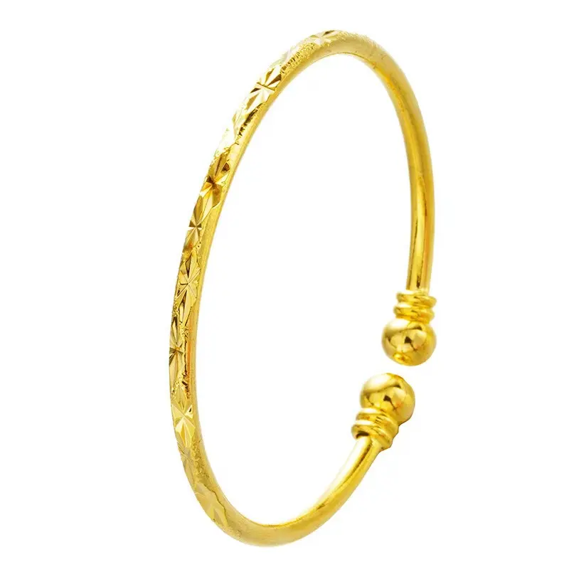 Saudi Arabia Simple Fashion High Quality Jewellery Engraved 24K Gold Plated Bracelet For Women Low price Cuff Bangle