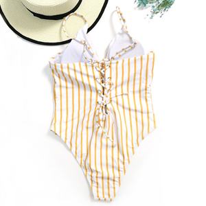 Bikini de una pieza con aros y logo frontal para mujer, tallas grandes, liso/estampado/tie-dye, venta al por mayor, OEM personalizado - Product Image 1