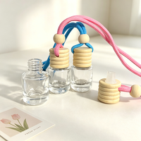 Bouteilles diffuseurs de parfum suspendues transparentes pour voiture, vides, 6 ml, cylindriques en verre, avec bouchon en bois, pour parfums et huiles essentielles