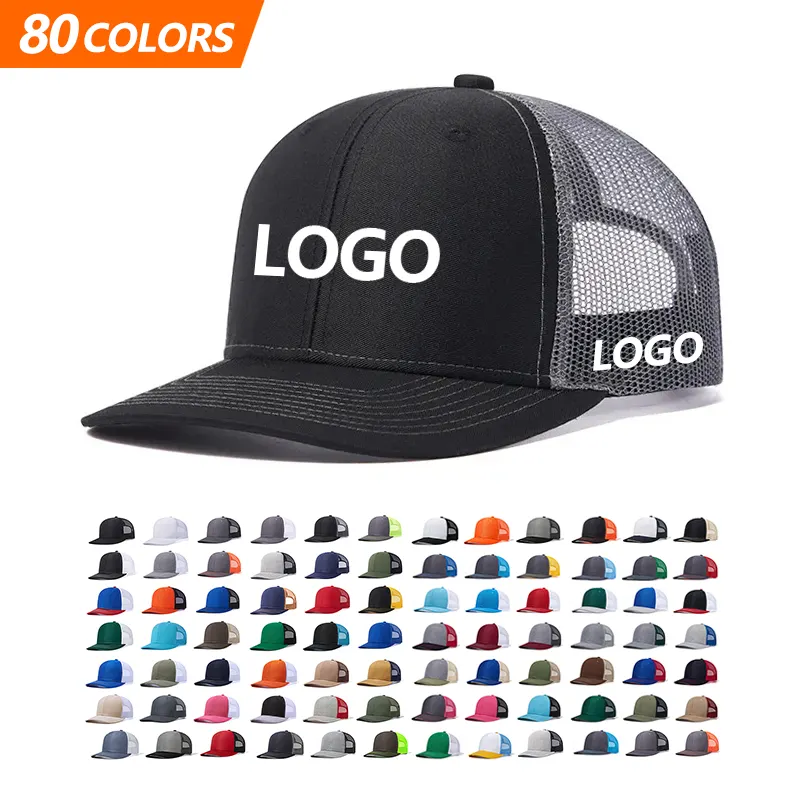 80 colores sólidos de alta calidad logotipo personalizado 6 paneles de malla deportes Golf Snapback gorras para hombres equipado Richardson 112 gorra de camionero