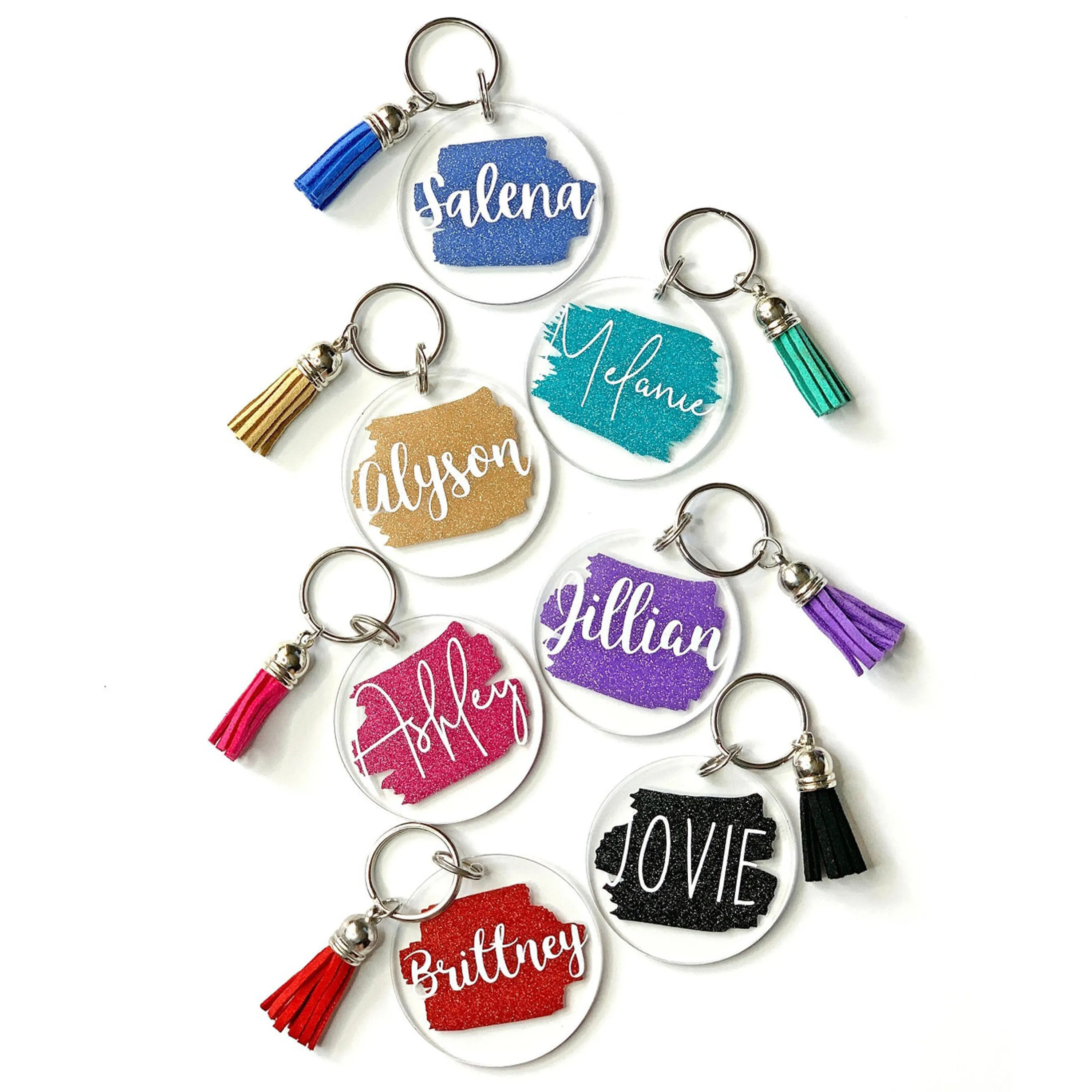 Custom Design Top Quality Round Shape Sublimation Letter Colorful Plastic Keychain For Promotional Gifts