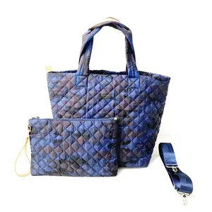 Nylon Puffer Tote Bag Lattice Waterproof Casual Large Capacity Handbag Nylon Shoulder Bag For Women