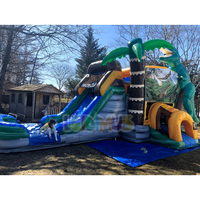 Château gonflable Jurassic Island Dino Jumping Castle, trampoline gonflable dinosaure avec toboggan, Unsere T-Rex Hupfburg