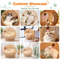 Nid pour animaux semi-fermé en rotin naturel tressé à la main, lit pour chat, villa pour chat, cage de haute qualité, amovible et lavable pour toutes les saisons