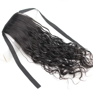 Wholesale Water Wave Curly Drawstring Pony Tail Afro Wrap Around Tie Up Ponytail Extensions Human Hair Ponytails