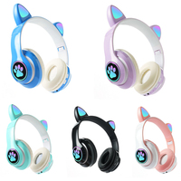 Auriculares Inalámbricos con Luz Flash y Orejas de Gato Adorables con Micrófono y LED Apagable para Niños y Niñas, Audífonos Estéreo Bluetooth para Música, Teléfono, Regalo para Gamers