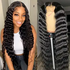 30 inch Brazilian Raw Virgin Hair 13x6 HD Natural 360 Loose Deep Wave Glueless Frontal Human Hair Transparent HD Lace Front Wigs