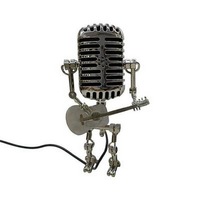 Décoration de bureau à domicile, lampe de table miniature rétro en métal, lampe de nuit cool et mignonne, microphone vintage, guitare, robot, statue de lampe