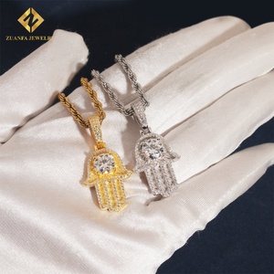Prix d'usine, bijoux hip-hop raffinés, pendentif en moissanite VVS, argent 925, diamant glacé personnalisé, pendentif main de Hamsa porte-bonheur, cadeau - Product Image 3