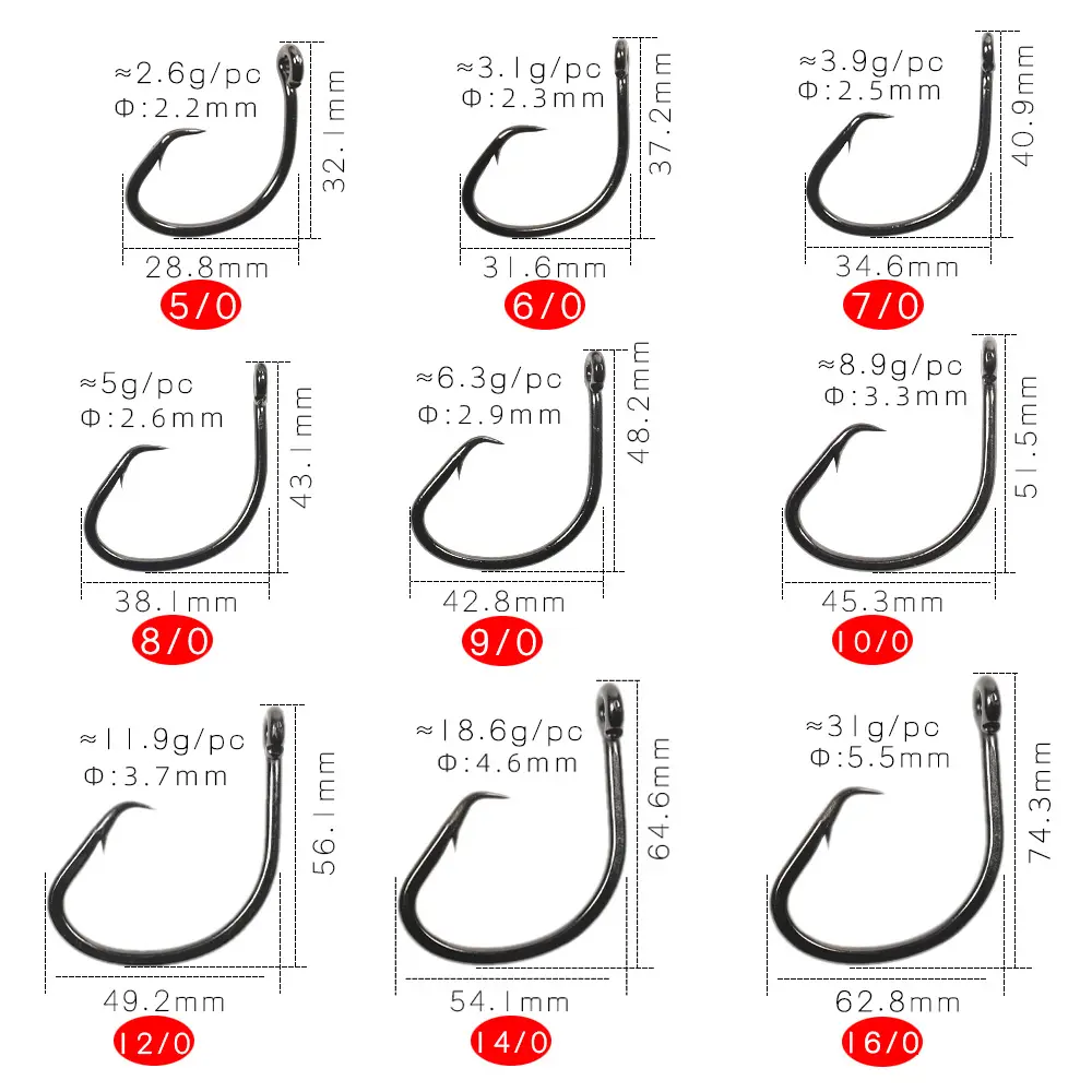 Heavyweight Mutsu Circle 4X Strong Offset Fishhook Saltwater Resistant Big Game Hook for Grouper Tuna Shark Boat Fishing