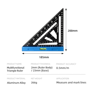 Regla Triangular Multifuncional <span class=keywords><strong>de</strong></span> Aleación <span class=keywords><strong>de</strong></span> Aluminio <span class=keywords><strong>de</strong></span> 200 mm, Nivel Cuadrado para Trabajos en Madera, Vial, Marcador Multiángulo, Medición <span class=keywords><strong>de</strong></span> Tuercas <span class=keywords><strong>de</strong></span> Perforación - Product Image 5