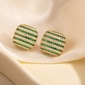 Geometric <b>Stud</b> <b>Earrings</b> Black And Green Zircon Women's Fashion Jewelry Gift Yiwu Origin - Product Image 3