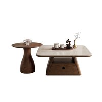 Table basse moderne en bois avec plateau en verre et tiroirs de rangement pour salon et petits espaces
