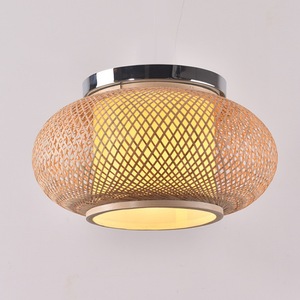 Bamboo Pendant <b>Light</b> Round E27 LED Living Room Ceiling <b>Light</b> Woven Design - Product Image 4