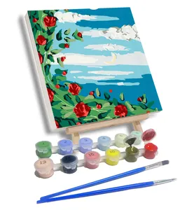 Pintura a óleo com números kits de flor em tela, com moldura, artesanal, desenho, pintura para adultos, imagem, coloração por número