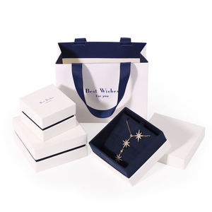 EVERWIN - Juego de Cajas de Regalo de Joyería de Papel de Lujo, Caja de Embalaje de Cartón con Logotipo Personalizado y Bolsa con Asa de Listón para Collar y Pulsera - Product Image 1