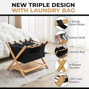 Design élégant Porte-bagages universel en bambou écologique Porte-bagages Porte-valise pour locations de vacances - Product Image 2