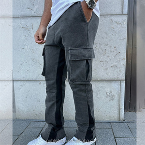 Pantalon évasé noir vintage personnalisé lavé à l'acide pantalon de survêtement évasé en coton de haute qualité avec ficelle - Product Image 4