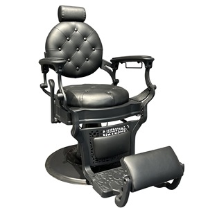 Poltrona da Barbiere di Lusso Retrò Idraulica Reclinabile per Taglio Capelli Massaggio Arredamento in Pelle per Salone - Product Image 1