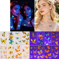 Tatouages Temporaires Papillons et Fleurs – Peinture Corporelle Réactive aux Lumières Noires – Accessoires de Festival Lumineux dans l'Obscurité pour Fêtes