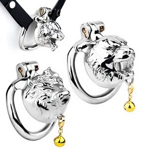Edelstahl Tiger-Kopf Männlicher Keuschheitskäfig mit Penisring-Verschluss BDSM Cock Cage für Männer <span class=keywords><strong>Gay</strong></span> Pleasure Sexspielzeug - Product Image 3