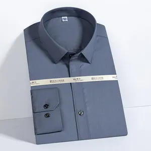 RTS कपड़ों आपूर्तिकर्ता पुरुषों की शर्ट बांस फाइबर गैर-लोहा स्टैंड-अप कॉलर लंबी आस्तीन व्यापार पोशाक शर्ट पुरुषों के लिए