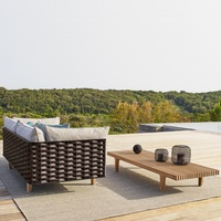 Ensemble de canapés d'extérieur en teck moderne et simple, en rotin synthétique tressé, imperméable, résistant au soleil, anti-corrosion, avec coussins en éponge, pour cour et jardin
