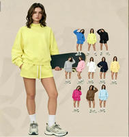 Set Sweatshirt dan Celana Pendek Wanita Ukuran Besar Multi Warna, Set Santai Kerah Mock Neck dengan Tali Serut, Model Terbaru Musim Gugur, Bordir Custom, OEM