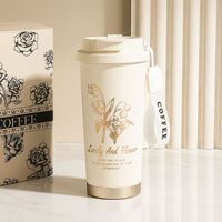 Tasse à café femme fleur 500ml 316 acier inoxydable fiole à vide paille et directement potable isolé gobelet thermique tasse