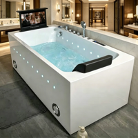 Bañera de Hidromasaje Acrílica Negra de Alto Brillo, Independiente, con TV LED, Jets de Hidromasaje, Control Inteligente, Rectangular, Tipo Spa, para Villa