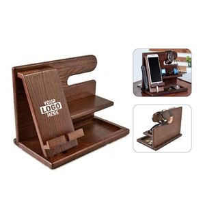 Custom Logo Gifts Beside Table Organizer Cell Phone <b>Desk</b> Stand Watch Organizer Key Holder Wallet Stand Wooden Phone Docking - Product Image 1