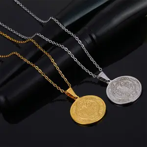 Stainless Steel Religious Items Christian Charm Chain Necklaces With Personalized Catholic Saint Benedict Cross Pendant