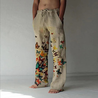 Pantalones Jogger de Pierna Recta con Estampado Gráfico de Mariposas y Logotipo Personalizado para Hombre, Estilo Streetwear, Lavado Ácido, con Efecto Acampanado