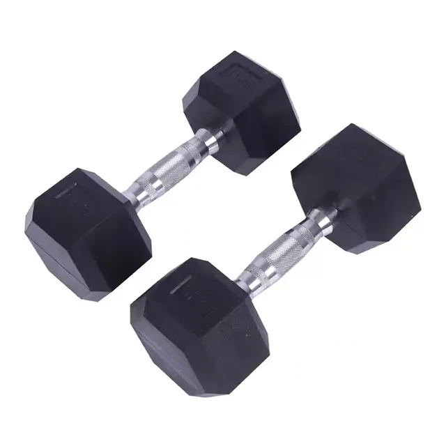 Gym power training equipment rubber coated steel weights dumbbells sets