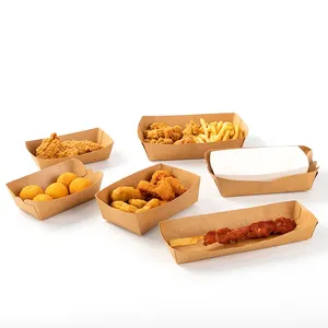 Plateau alimentaire en papier kraft jetable avec logo personnalisé pour les collations servant des <span class=keywords><strong>frites</strong></span> brunes <span class=keywords><strong>frites</strong></span> BBQ pour sushi sucre directement de l'usine - Product Image 3