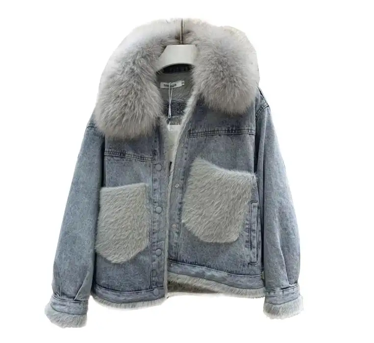 Faux fur jackets ladies luxury winter fur denim jackets coats and jacket for woman