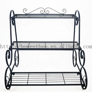 Étagère de rangement pour Pot de fleurs, 3 niveaux, support organiseur noir en métal robuste pour plantes à usage intérieur et extérieur avec roues décoratives - Product Image 3