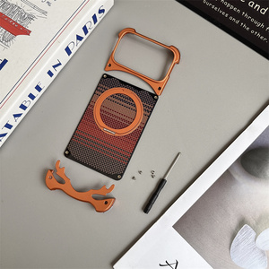 Coque de téléphone en acrylique à motif fibre de haute qualité avec support magnétique 360 et cadre en aluminium pour iPhone 14 15 16 17 Pro Max - Product Image 4