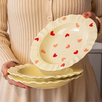 Lot de Plats en Céramique en Forme de Cœur Mignons, Assiettes Vintage Crème Jaune Festonnées pour Pâtes et Salades, Vaisselle de Cuisine pour la Maison et les Restaurants
