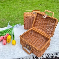 Boîte de rangement cosmétique artisanale en rotin, valise, boîte cadeau, panier en PP tissé solide, Noël, Pâques