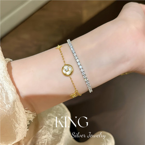 Collar de Plata de Ley S925 Chapado en Oro con Flor de Madreperla, Joyería para Uso Diario de Mujer, Engaste de Bisel, Perla AAA - Product Image 2