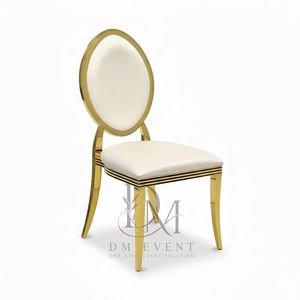 Chaise de mariage élégante et simple à dossier ovale en acier inoxydable doré avec coussin blanc pour événements de mariage et banquets - Sièges pour événements - Product Image 3