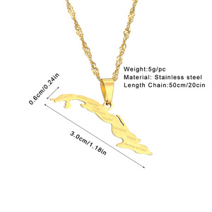 Venta al por mayor <span class=keywords><strong>Cuba</strong></span> Mapa Cadena Collares Acero Inoxidable Plata 18K Chapado en Oro <span class=keywords><strong>Cuba</strong></span> Bandera Mapa Colgantes Collares para Mujeres Hombres - Product Image 6